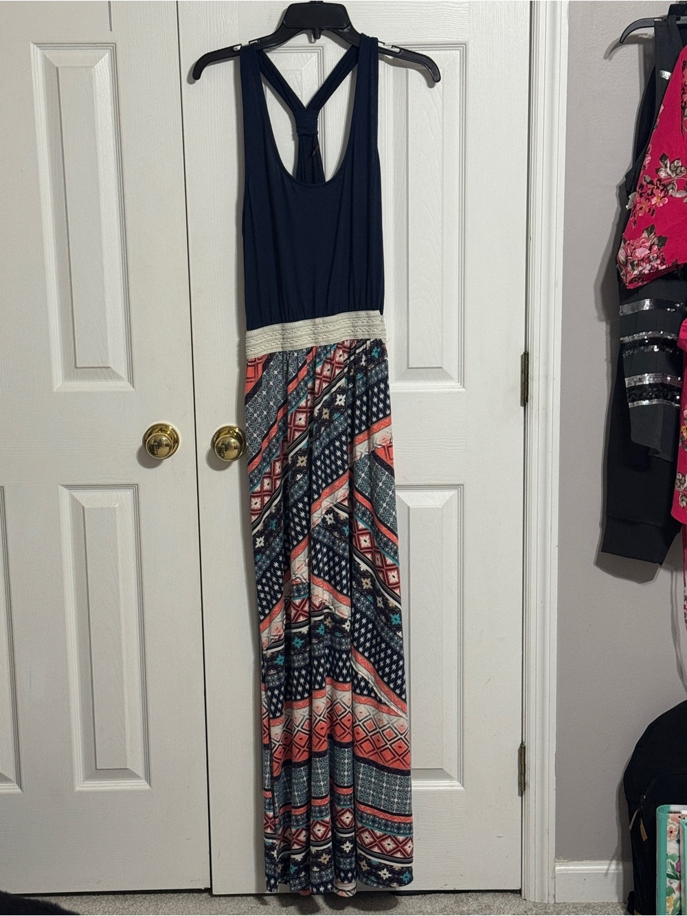 Vanity Boho Tank Razorback Maxi Dress Side Slit Skirt Waist Cinch Band